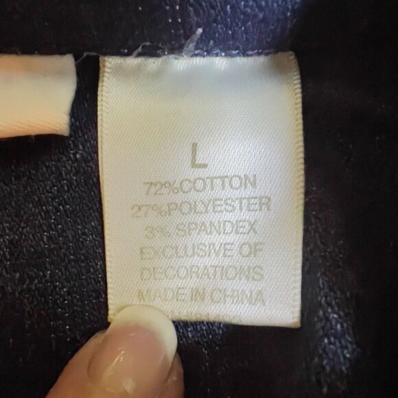 Tantrums Denim Jacket L Full Zip Pink Embroidery Studded Fitted Point Hem Blazer - Picture 7 of 9